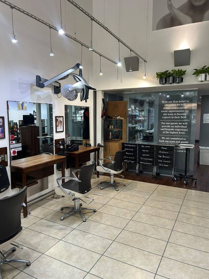 A styling station and mirror