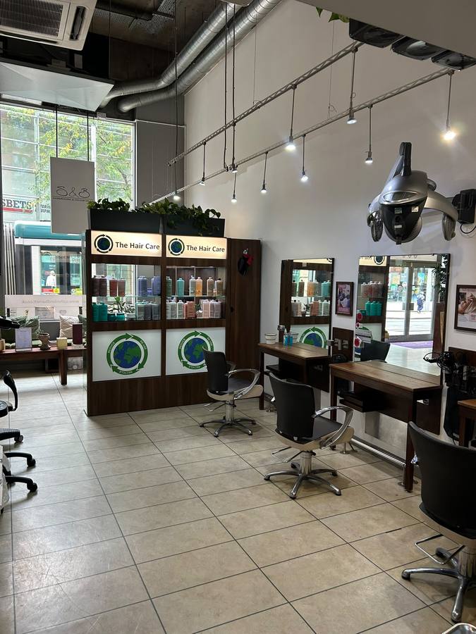 Styling stations under the salon windows